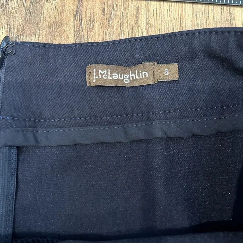 J. McLaughlin Blue Contrast Stitch Stretch A Line Pull On Skirt Pockets Size 6